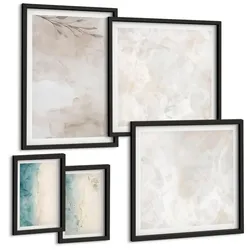 BILDER SET 5er Set - 50x50 cm & 20x30 cm & 40x60 cm Schwarzer Rahmen - Aquarellmalerei-Textur