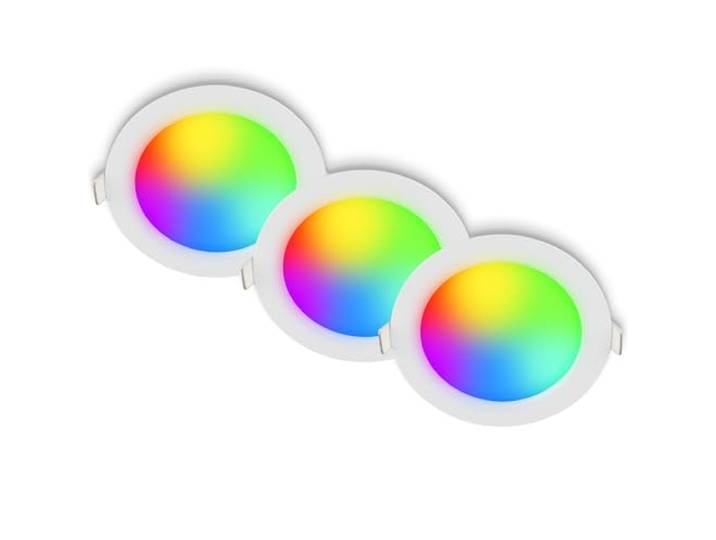 BRILONER - 3er Set LED Einbaustrahler 230V mit Fernbedienung, dimmbar, RGB, CCT wamweiß bis kaltweiß, Spot, Deckenspots, Einbauleuchten, Badezimmer, Einbauspots LED, 12x4 cm, Weiß