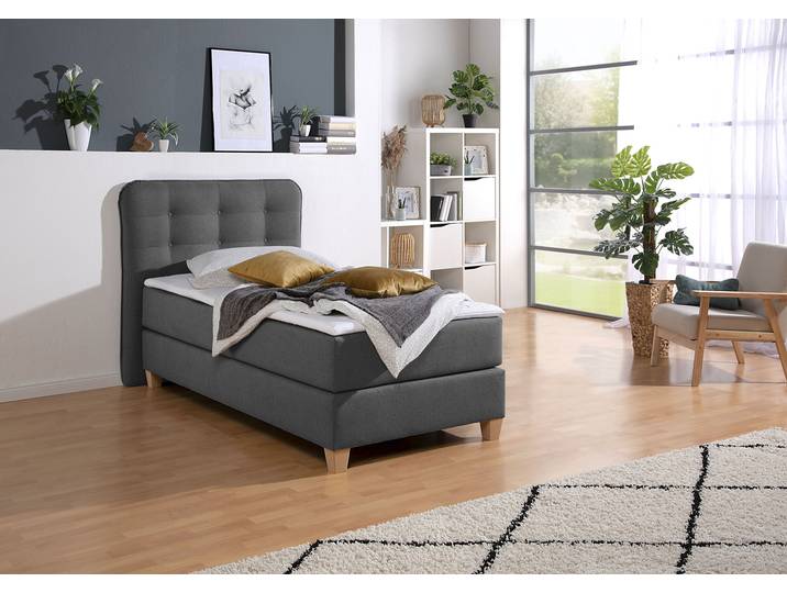 Boxspringbett HOME AFFAIRE, grau, B:108cm L:209cm, Komplettbetten, Boxspringbett, inklusive Komfortschaum-Topper