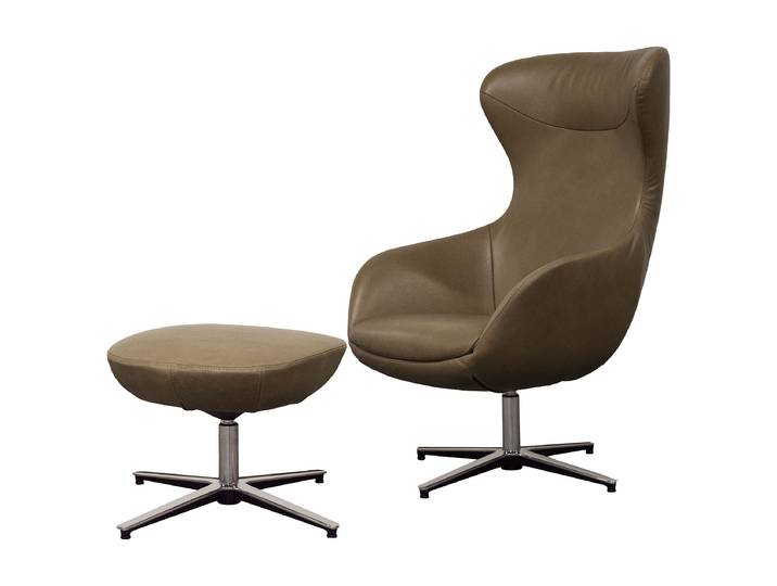 Sessel Braun Echtleder Bulle mit Hocker 76 x 117 x 74cm