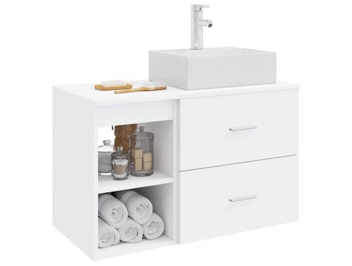 KTHLBRH Badezimmermöbel-Set 2-teilig weiß Holz technisch Wandmontage, 1 Einlegeboden, 1 Schublade, mit Waschbecken und Wasserhahn