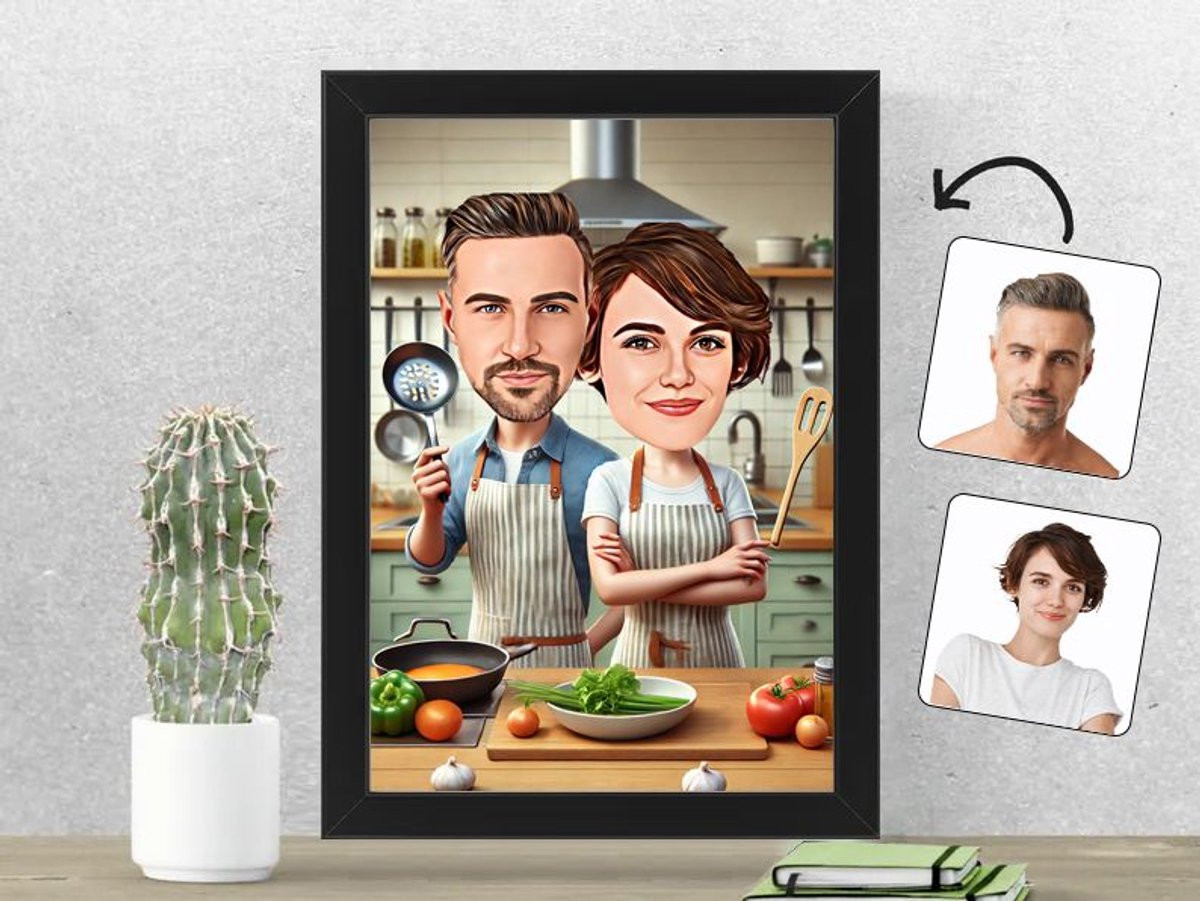 Kookliefde Gepersonaliseerde Karikatuur Fotolijst 21x30 cm