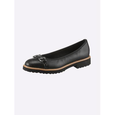Ballerina HEINE, Damen, Gr. 40, Textil, schwarz, Glattleder, Leder, Rindsleder, Schuhe Ballerina