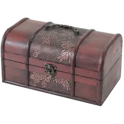 HMF Schatztruhe aus Holz, kleine Schatzkiste mit Vintage Metallverschluss für Kindergeburtstag, Hochzeit oder Jubiläum, 25 x 15 x 13 cm, Japan