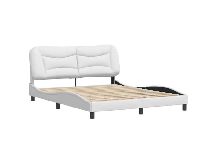 KTHLBRH Bettgestell Hvar Weiß 160 x 200 cm Kunstleder Mit gepolstertem Kopfteil, Latten aus Sperrholz, gewelltes Design, leicht zu reinigen