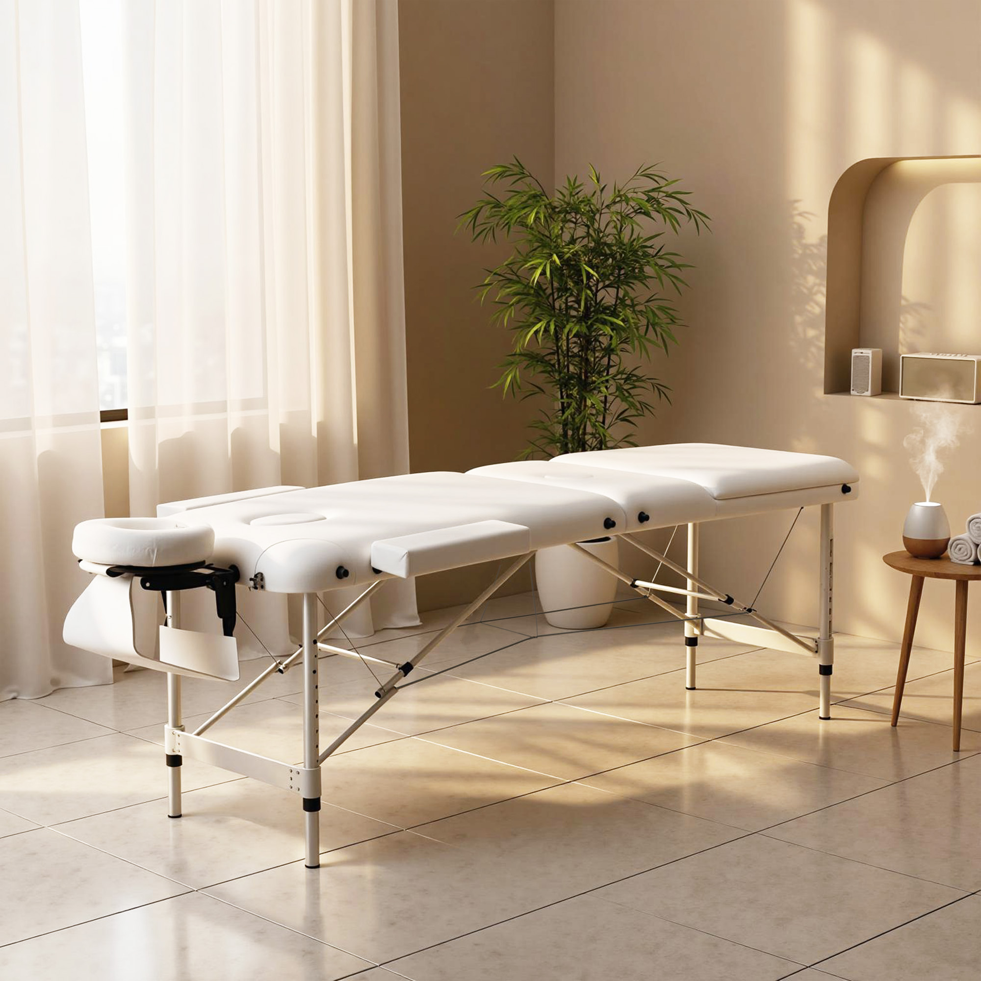 Homcom Lettino Massaggi Portatile Pieghevole e Professionale in Alluminio bianco 215x60x61-84cm Aosom