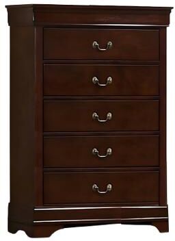 Benjara Ryla Tall Dresser Chest, 5 Drawers, Metal Handles, Cherry Brown Solid Wood