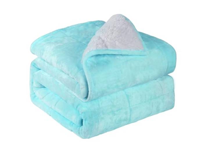 Alomidds Gewichtsdecke für Erwachsene, flauschig, warm, Sherpa und gemütlich, weiches Flanell, dick, schwere Decke, ideal für Schlafsofa, 121,9 x 182,9 cm, Blaugrün
