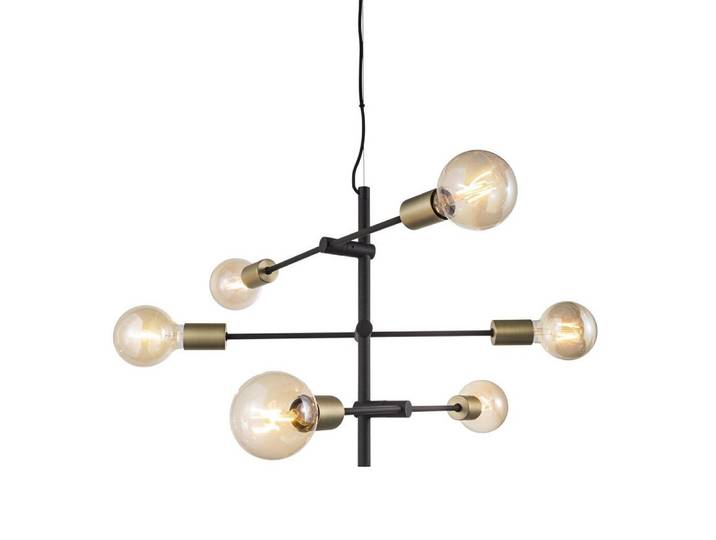 Lampe à suspension noir et laiton 6 lumières à tiges Ø 55 cm