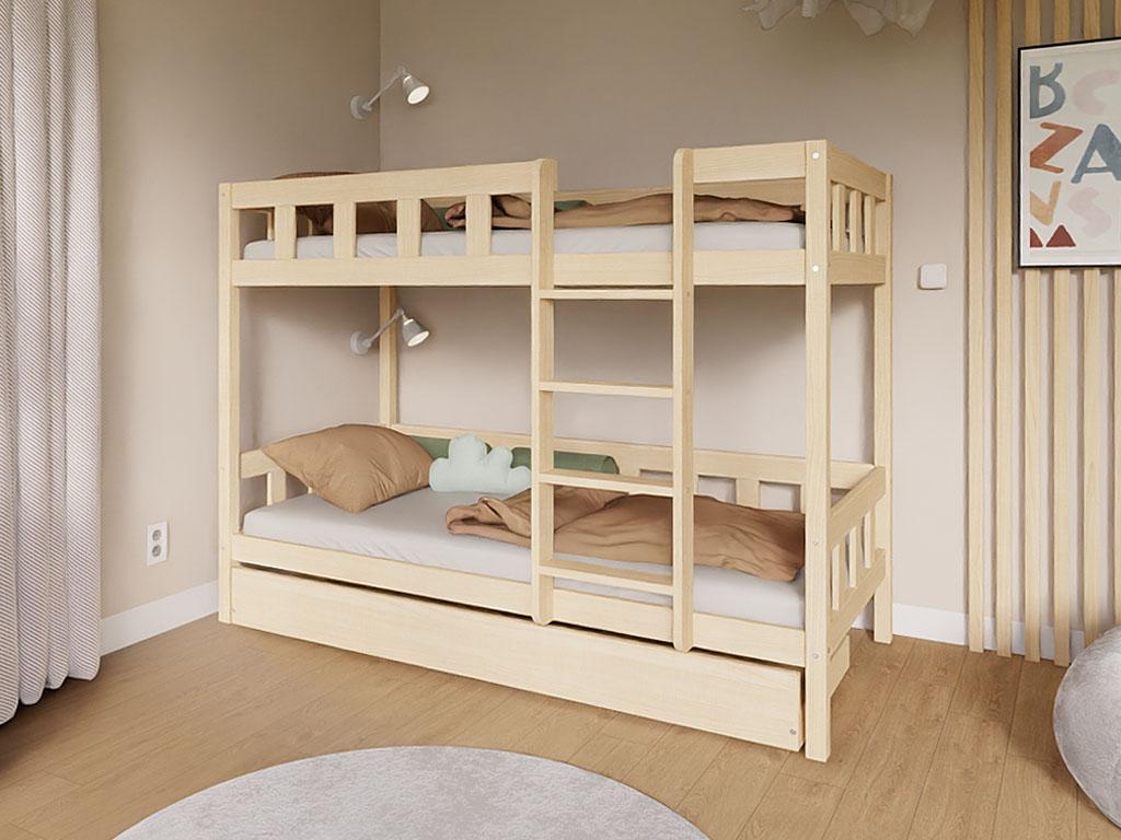 Etagenbett PLOTTY mit Leiter 90x200 cm - Dunkelgrau - Rechts - Schublade