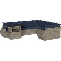 vidaXL 10-teiliges Gartensofa-Set mit Kissen, grau, Polyrattan