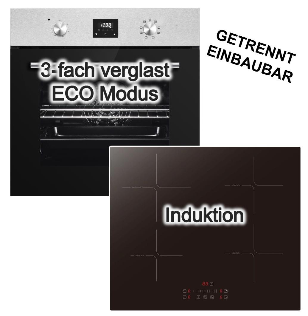 PKM Herdset Einbaubackofen Umluft 8 Funktionen + PKM Induktionskochfeld Booster Restwärmeanzeige Touch Slider