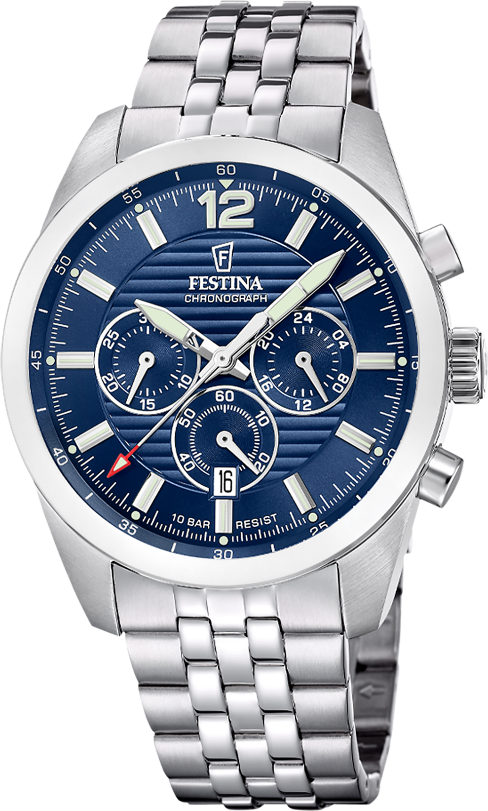 Chronograph FESTINA "Timeless Chronograph", blau (silberfarben, blau, blau), Armbanduhren, Herren, silberfarben, Chronograph, Quarzuhr, Armbanduhr, Herrenuhr, Edelstahlarmband, analog, Tag