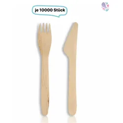SET: Gabel + Messer aus Holz Einwegbesteck, 20.000 Stk, natur, biologisch abbaubar, 16,5cm