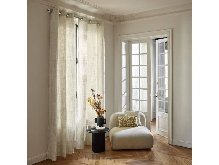 Rideau en jacquard effet tweed bouclé blanc 137x280 cm