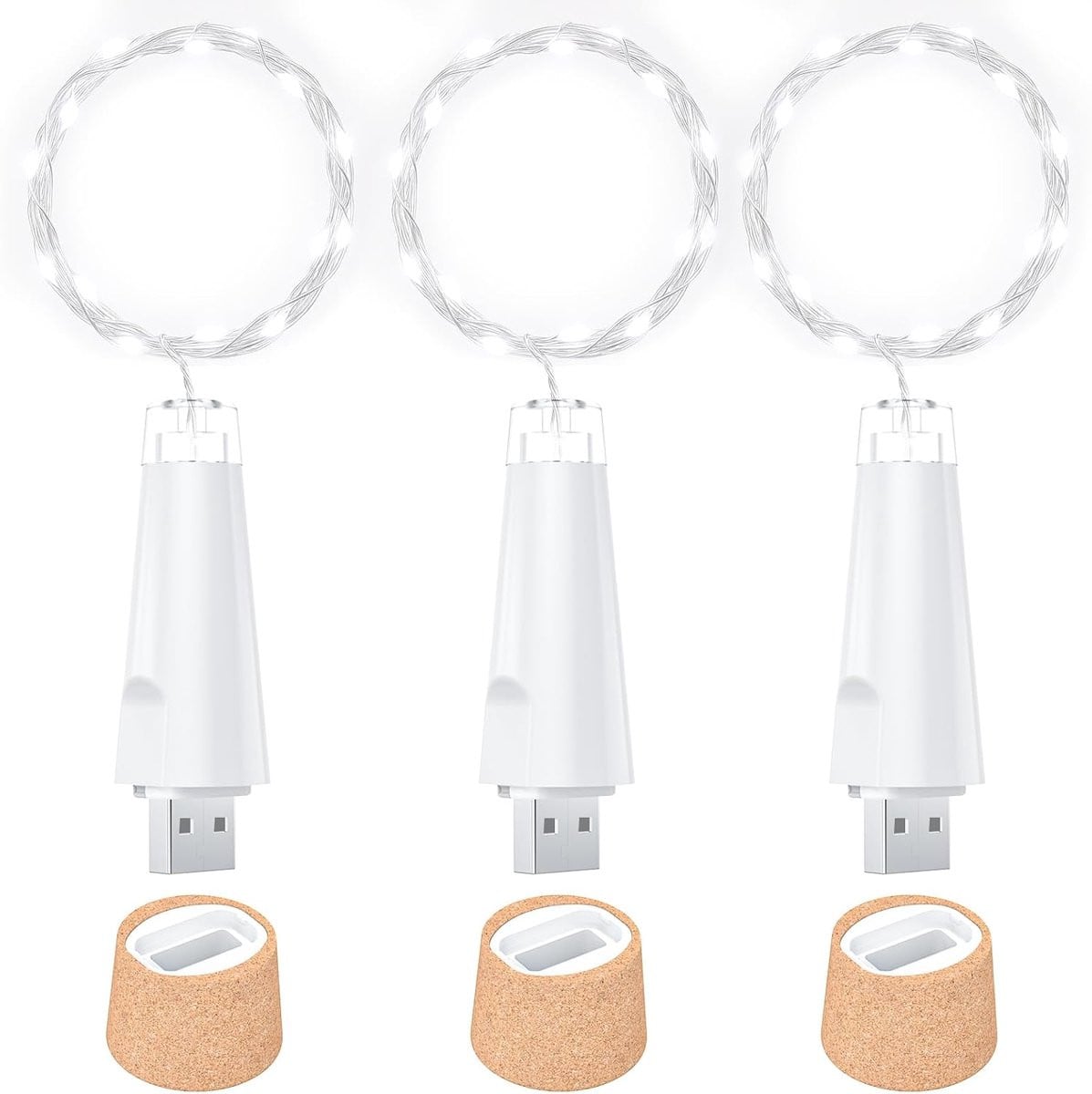 Oplaadbare LED Kurklichtjes met 20 koperdraad lampjes voor wijnfles decoratie en DIY projecten