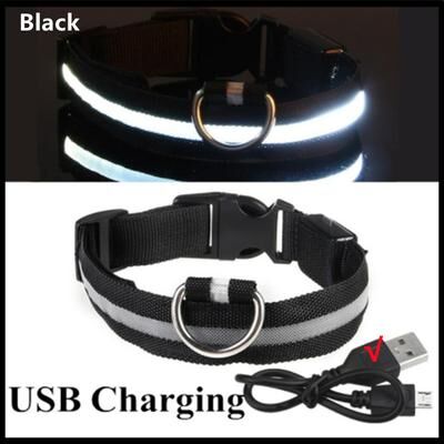 Quick Pick Pro GlowGuard LED Dog Collar Rechargeable Light Up Safety Collar With Lighting Modes l black Usb Charging