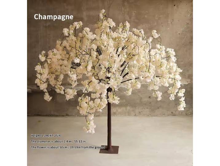 Arbre de Cerisier Artificiel 60/90/120cm Fleur en Soie Rose Blanche Champagne pour Mariage Maison Fête Déco