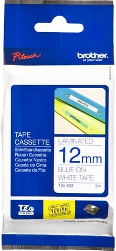 Brother TZe-233 fita 12mm texto azul sobre branco (8M)
