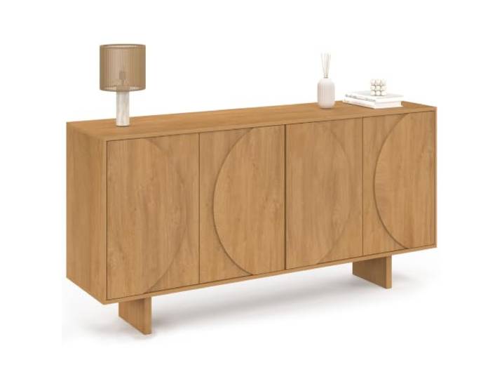 IDMarket - Sideboard 160 cm Arvin, 4-türig, mit abgerundeten Reliefs, helles Holz