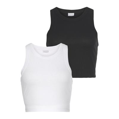 Crop-Top LASCANA "aus weicher Rippware", Damen, Gr. 44/46, schwarz-weiß (weiß, schwarz), Rippware, Obermaterial: 95% Viskose, 5% Elasthan, unifarben, figurbetont bauchfrei, Rundhals, Tops, kurzes Tanktop, sommerliche Basic Tops, figurbetontes...