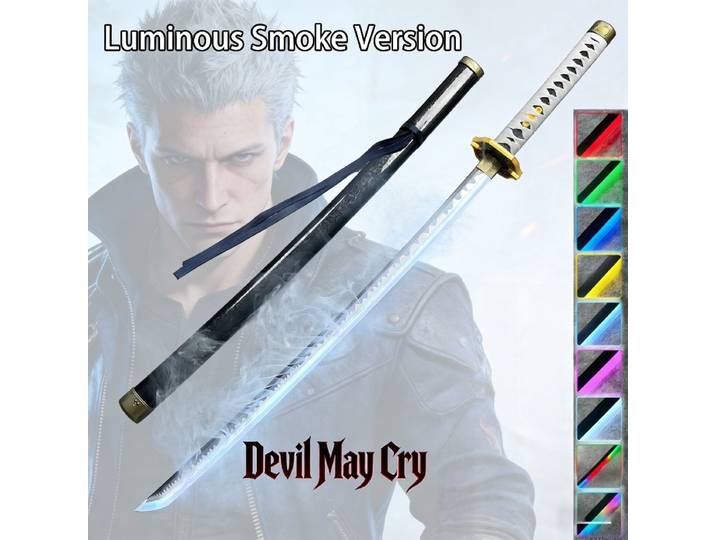 Épée Lumineuse 103 cm Smoke Devil May Cry 5, Épée Japonaise Taille Réelle Vapor Vergil Sparda Katana Yamato, Accessoire de Cosplay, Jouet, Cadeau