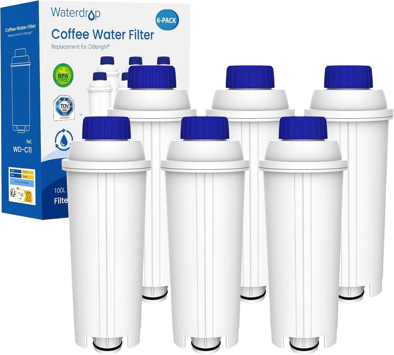 Waterdrop filterpatronen vervanging voor De'Longhi DLSC002 compatibel met Magnifica, Eletta Explorer, Dinamica en ECAM koffieautomaten en espressomachines (6 stuks)