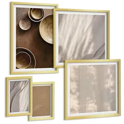 BILDER SET 5er Set - 50x50 cm & 20x30 cm & 40x60 cm Goldrahmen - Strukturen, Texturen, Minimalismus