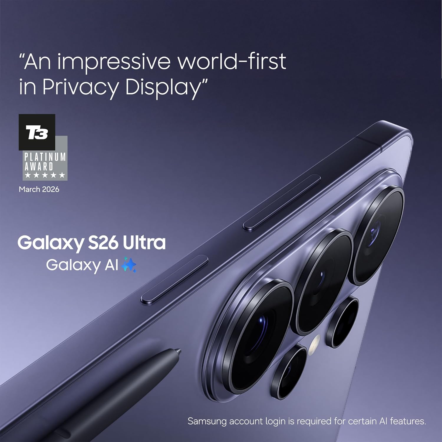 ECLAT Tech Ltd Samsung Galaxy S26 Ultra 5G 512GB AI Smartphone – 12GB RAM, 200MP Camera, S Pen – Cobalt Violet Unlocked US Version, New