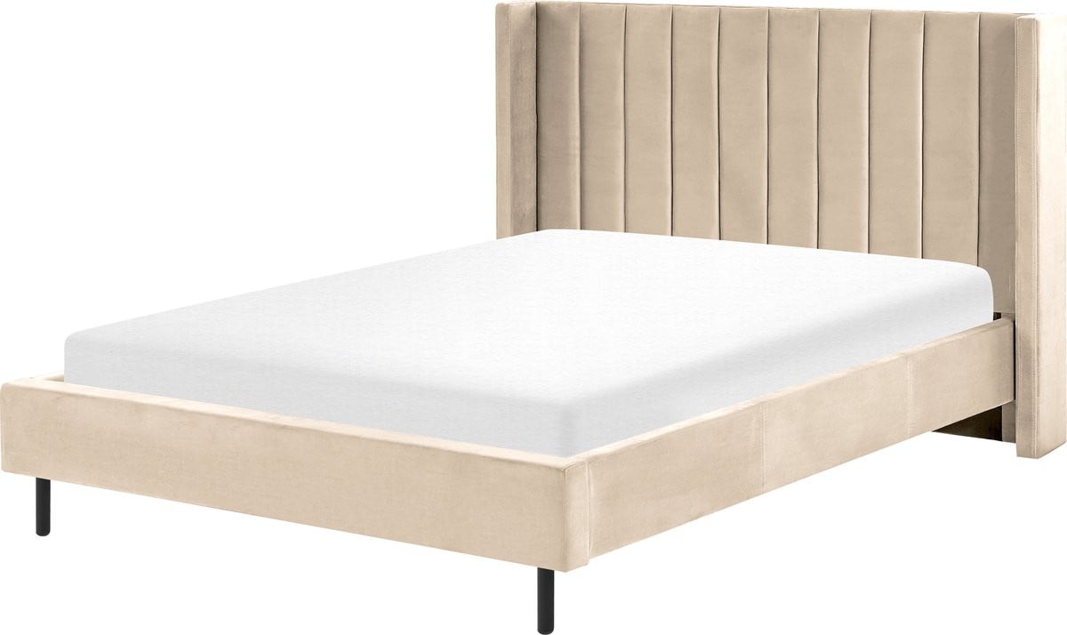 Villette Tweepersoonsbed met Lattenbodem - Beige Fluweel - B/D/H: 140 x 200 cm