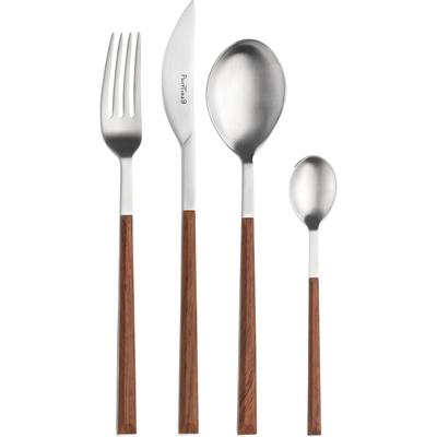 Besteck-Set PINTINOX "Sushi", braun (edelstahlfarben, mahagonifarben), 24 Stk., Edelstahl 18/0, Kunststoff, Essbesteck-Sets, Satiniert mit Kunststoffgriff in Holz-Optik