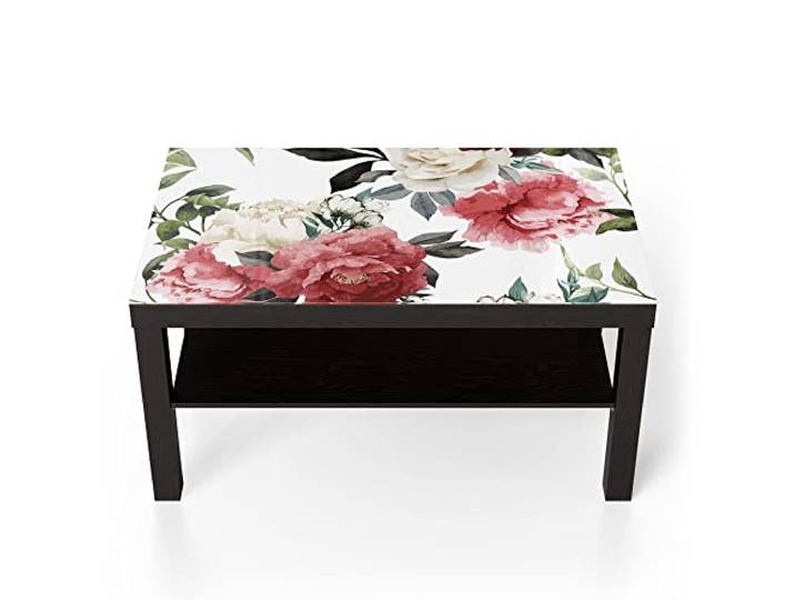 DEQORI Glastisch schwarz groß 90x50 cm Motiv Bunte Pfingstrosen ausgefallener Beistelltisch aus Glas Hochglanz Couchtisch fürs Wohnzimmer moderner Couch Tisch mit Design