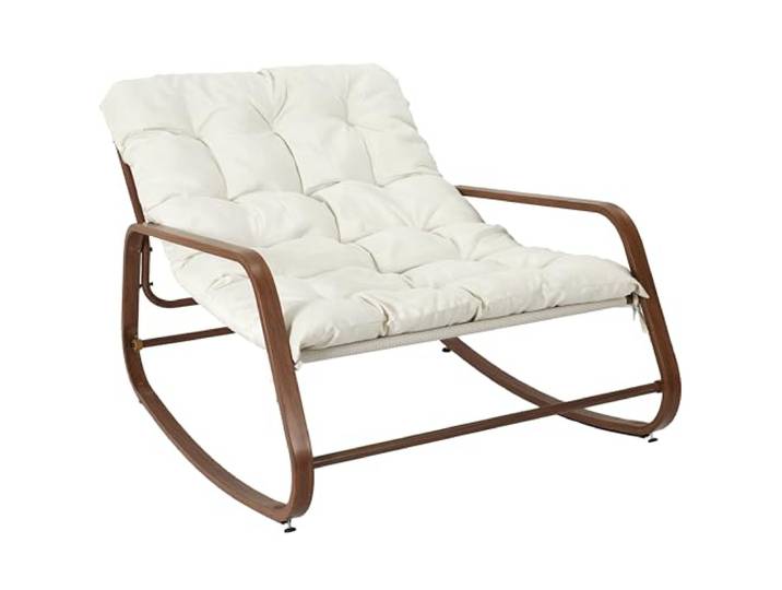 HOME DECO FACTORY Schaukelstuhl Miami Holzoptik Außen Beige Holz, Schaukelstuhl Miami, weiße Holzoptik, Außenmöbel, Garten oder Terrasse, 92x69x130 cm, Beige