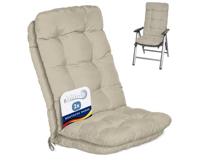 Beautissu 2er Set Hochlehner Auflagen Sitzpolster für Gartenstühle Outdoor