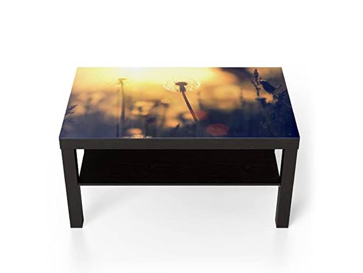 DEQORI Glastisch schwarz groß 90x50 cm Motiv Pusteblumenwiese ausgefallener Beistelltisch aus Glas Hochglanz Couchtisch fürs Wohnzimmer moderner Couch Tisch mit Design