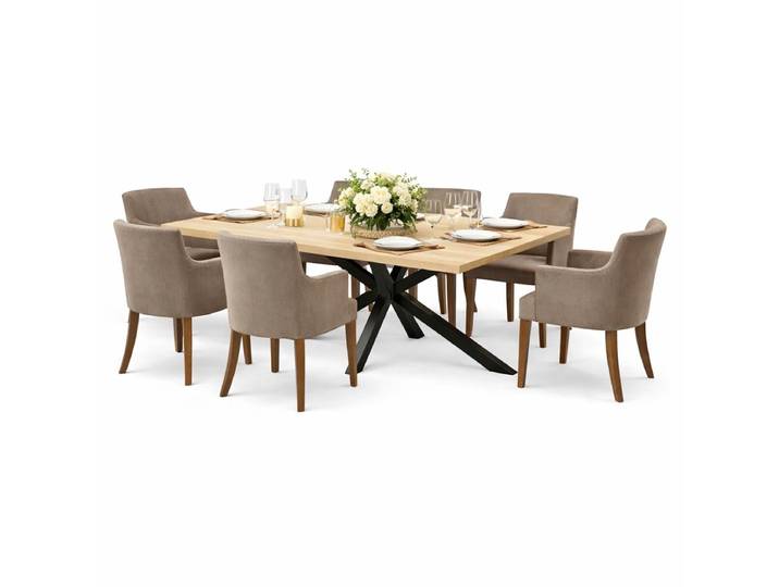 Speisetisch 200x100cm Wildeiche White Washed mit Spider-Gestell - gerade Kante