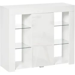 HOMCOM Sideboard LED-Beleuchtung Glasregale Hochglanz 97x35x83cm/Weiß