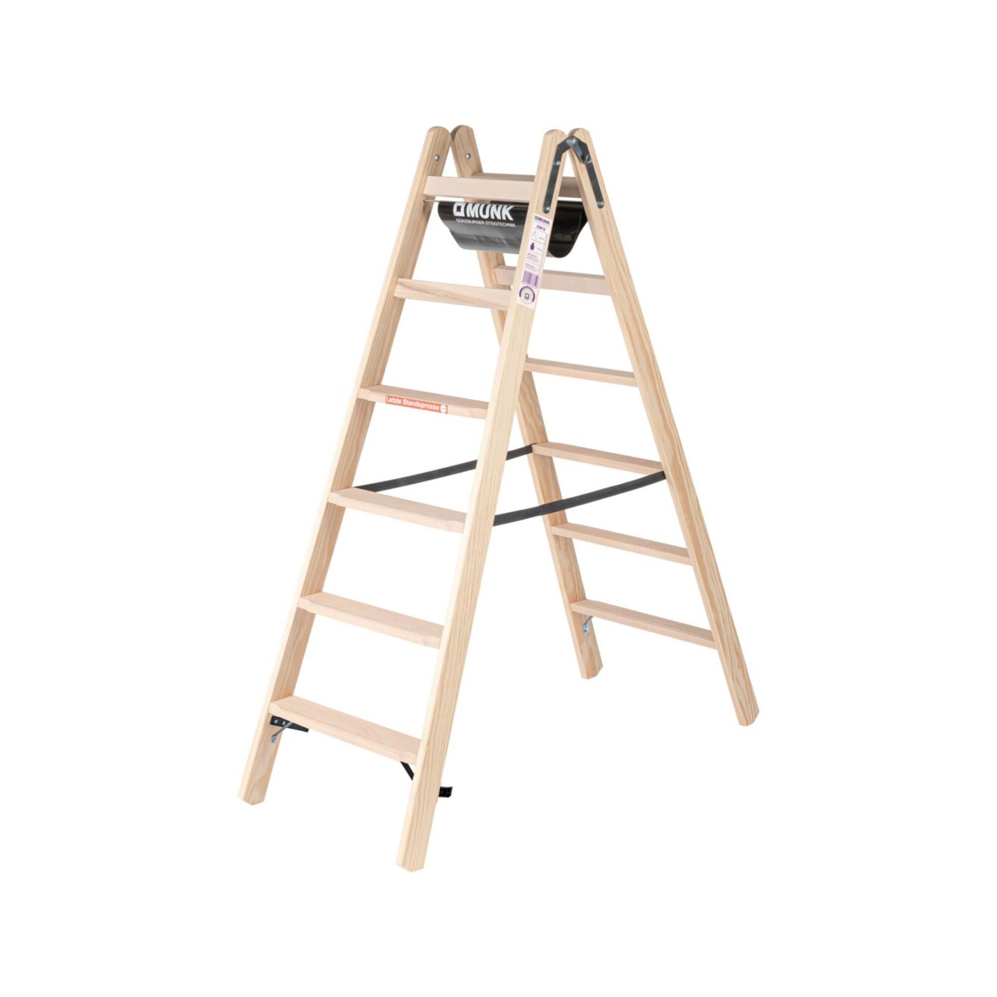 Munk Stufen-Stehleiter aus Holz, beidseitig begehbar, 2x6 Stufen (033812)