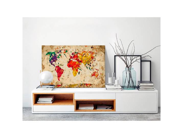 Peinture par numéro - Carte du monde VI Lin Multicolore 40 x 50cm