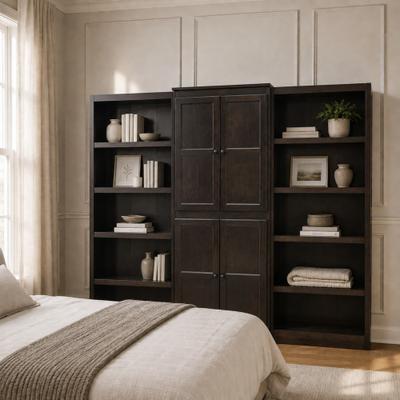 Concepts in Wood 15 Shelf Bookcase Wall with Doors, 72 inch Tall