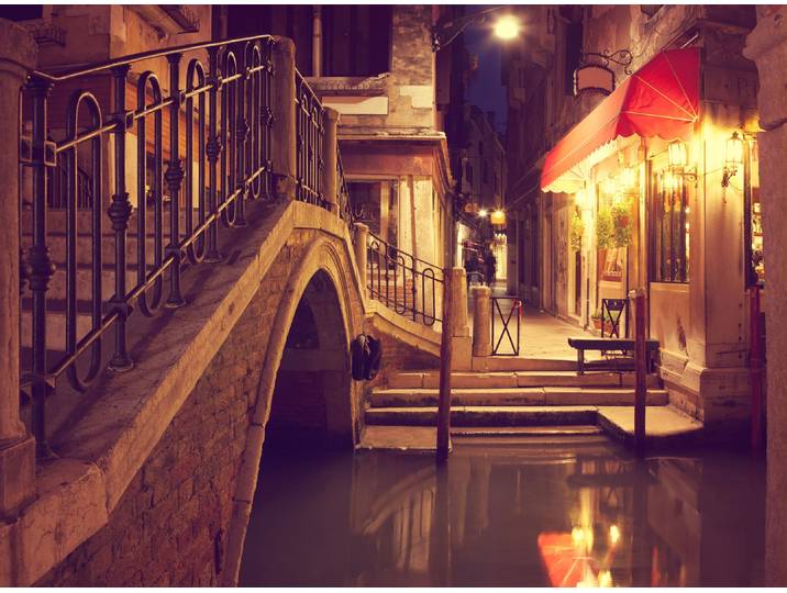 Fototapete PAPERMOON VENEDIG-CANAL GASSE ALTSTADT RETRO GASSE BLUMEN MAUER , bunt, B:3,5m L:2,6m, Vlies, Tapeten, Fototapete