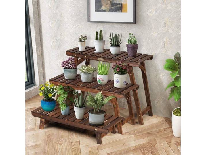 Étagère à Fleurs en Bois - GIANTEX - Support pour Plantes - 4 Étagères - Décoration pour Balcon et Jardin