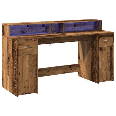 Helloshop26 - Schreibtisch Tisch Arbeitsplatz Computermöbel Arbeitszimmer mit LED-Beleuchtung Altholz Holzwerkstoff braun 02_0023441