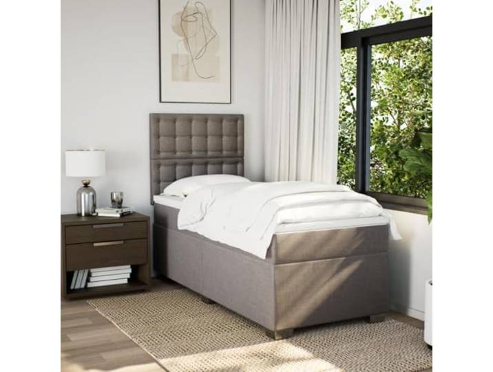 KTHLBRH Einzelbett 90 x 200 cm mit verstellbarem Kopfteil Taschenfederkernmatratze, inklusive Matratzenbezug, Polyestergewebe, Taupe