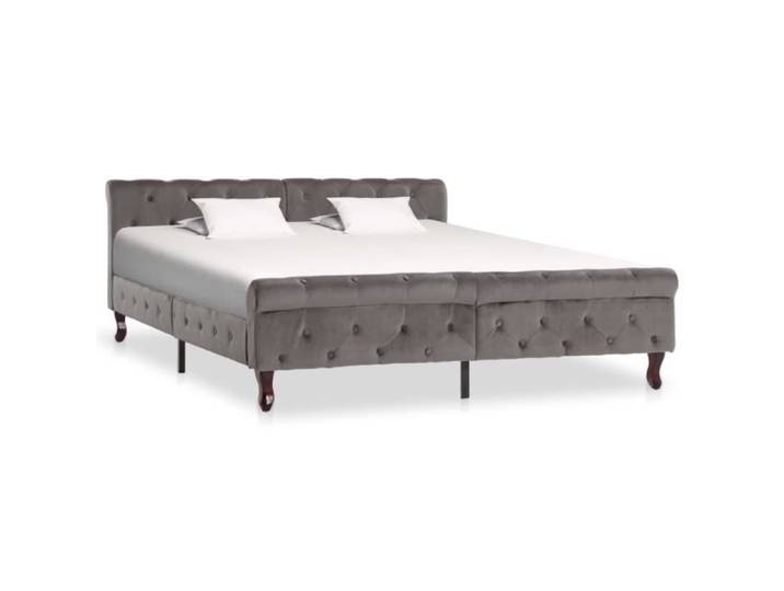 Cadre de lit Gris Velours 160 x 200 cm - Vintage - A lattes - 2 personnes