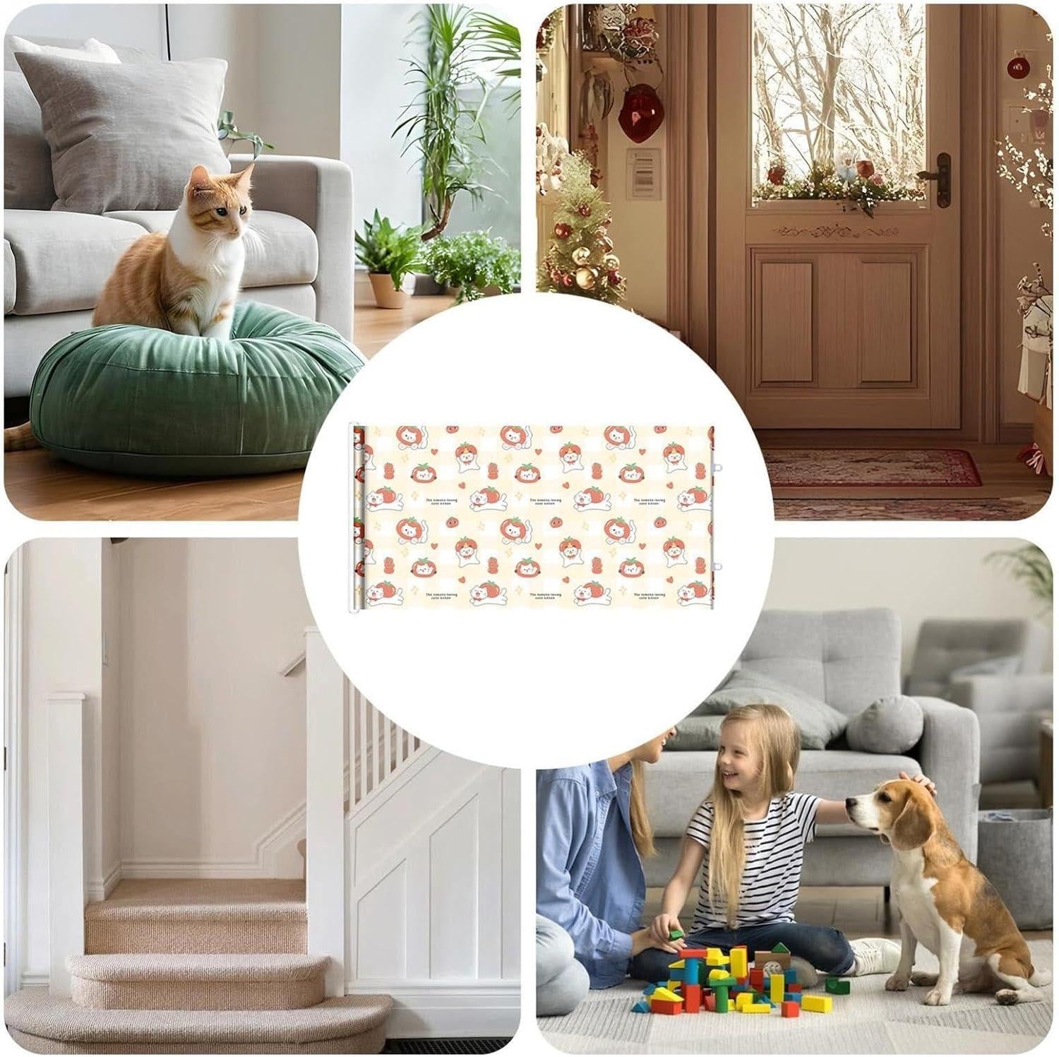 Merkloze intrekbare veiligheidsbarrière voor honden en katten bij deuropeningen en trappen