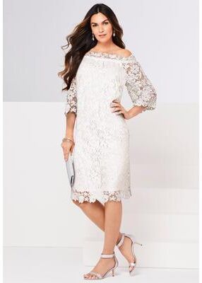 Plus Size Women's Off The Shoulder Lace Dress by Roaman's in White (Size 34 W)