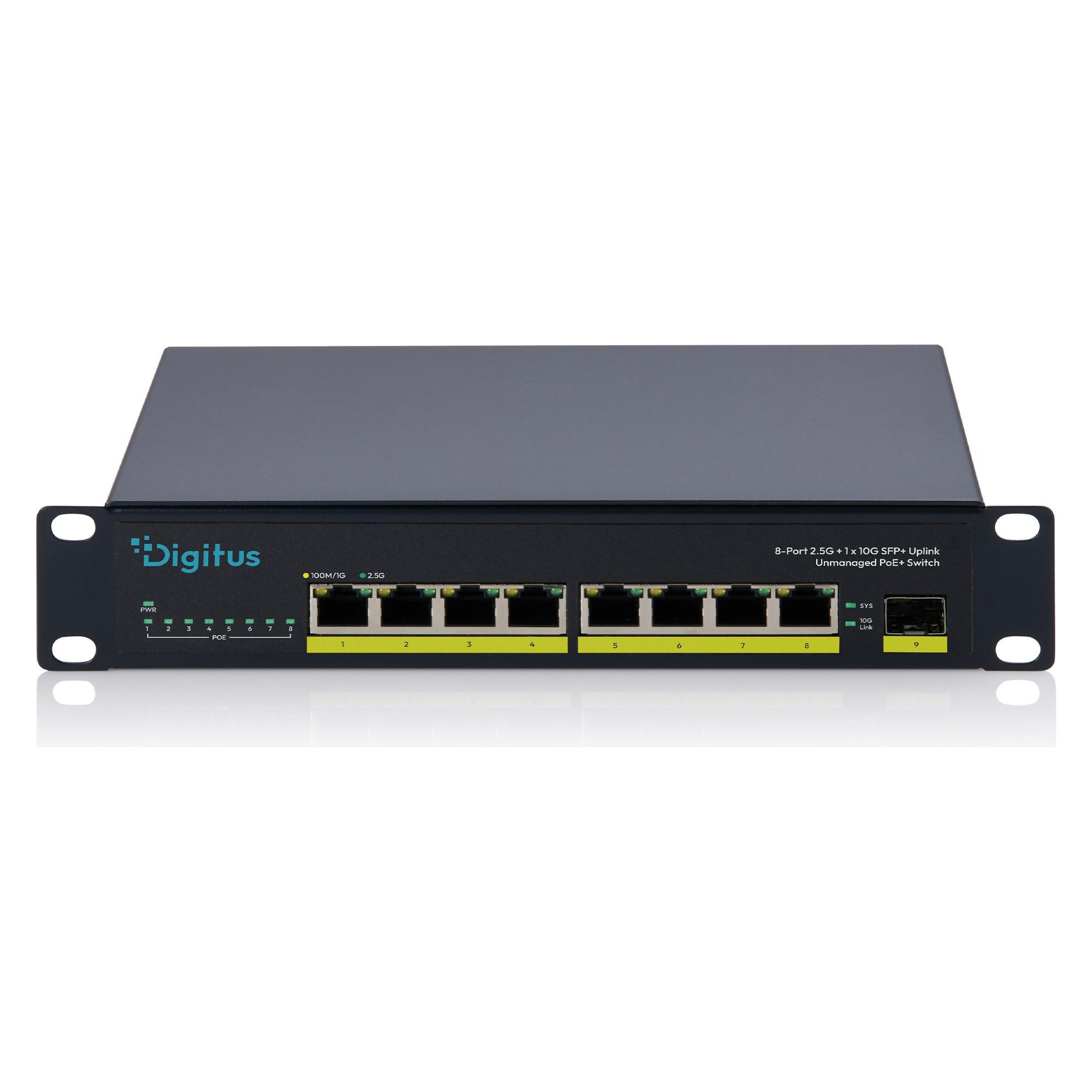 Digitus 10 Zoll 8-Port 2.5G Unmanaged PoE+ Switch 80 W, 1× 10G SFP+ (8 Ports) (DN-95333)