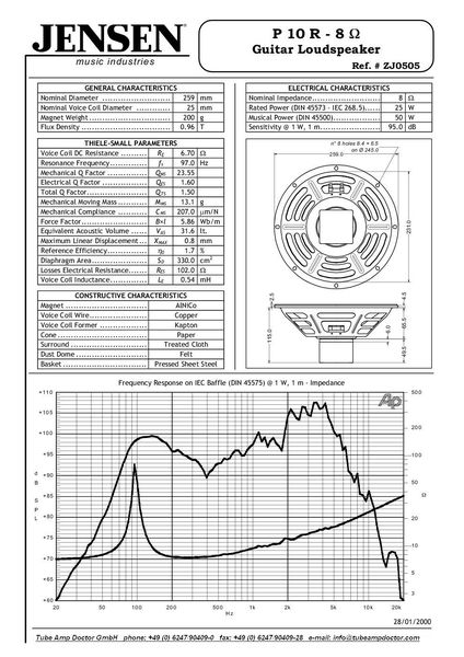 Jensen P10R Alnico Vintage 8Ohm
