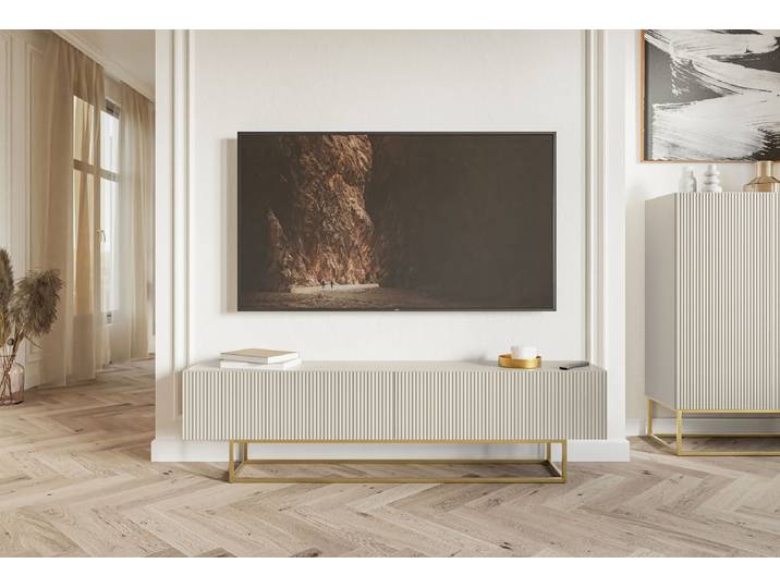TV-Lowboard Veldio Front: MDF Mitteldichte Holzfaserplatte , beschichtet Korpus: Spanplatte, beschichtet Gestell: Metall, pulverbeschichtet